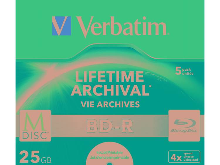 Verbatim 1x5 Verbatim M-Disc BD-R Blu-Ray 25GB 4x Speed, Jewel Case print. (43823)