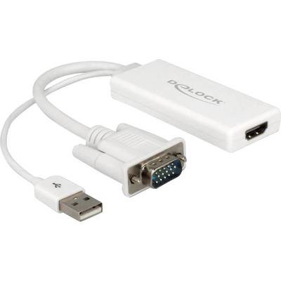Delock 62460 VGA / USB / HDMI Adapter [1x VGA-stekker, USB-A 2.0 stekker - 1x HDMI-bus] Wit  25.00 cm