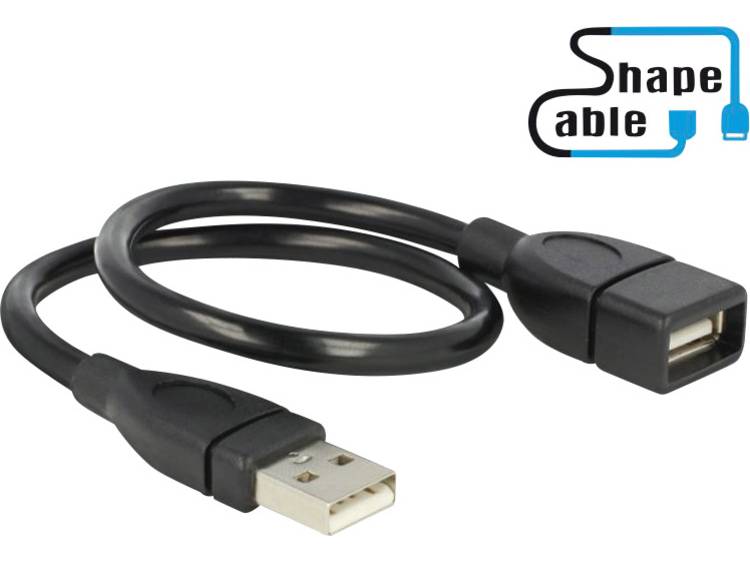 Delock USB 2.0 Aansluitkabel [1x USB 2.0 stekker A 1x USB 2.0 bus A] 0.35 m Zwart Flexibele zwanenha