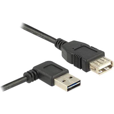 Delock USB-kabel USB 2.0 USB-A stekker, USB-A bus 1.00 m Zwart Stekker past op beide manieren, Vergulde steekcontacten, 