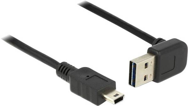 Delock USB-kabel USB 2.0 USB-A stekker, USB-mini-B stekker 2.00 m Zwart Stekker past op beide manieren, Vergulde steekcontacten, UL gecertificeerd 83544