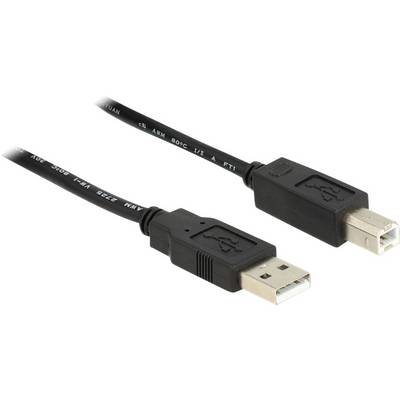 Twee zwarte USB-kabels: links een USB-A-stekker, rechts een USB-B-stekker. Ze worden gebruikt voor aansluiting tussen apparaten en computers.