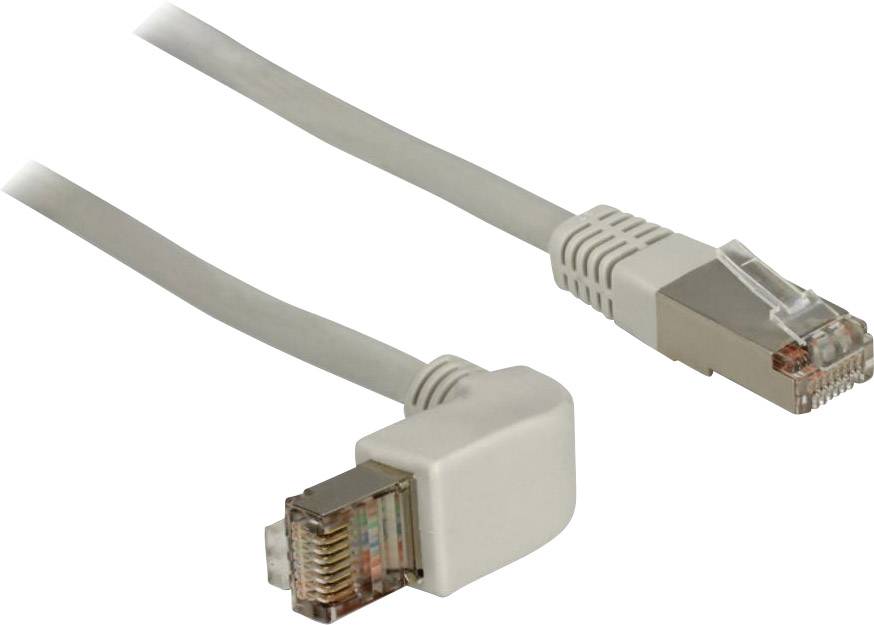 Twee witte Ethernet-kabels met RJ45-connectoren, waarvan één met een haakse connector, op een witte achtergrond.