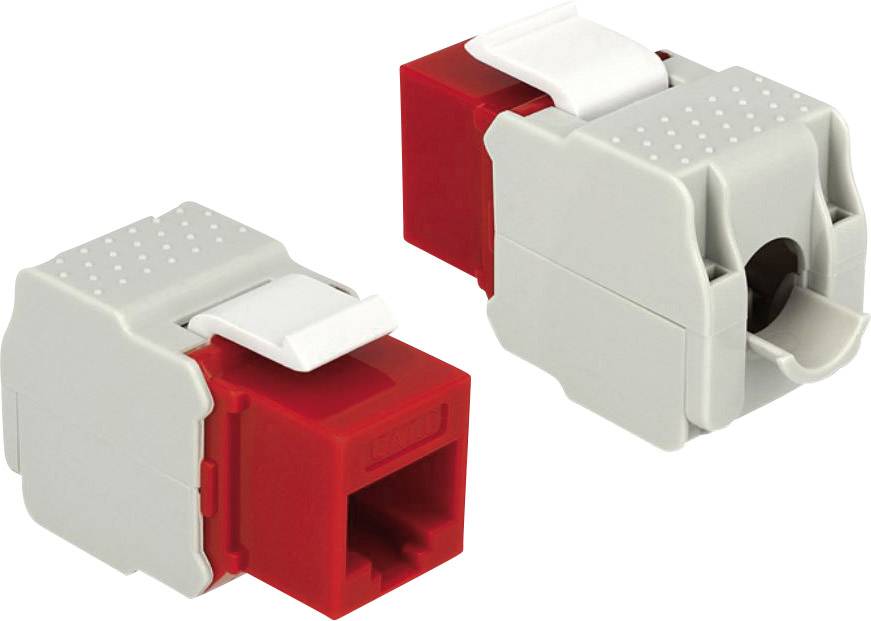 UTP CAT6 Gigabit Keystone module RJ45 - LSA (toolless) / rood/grijs