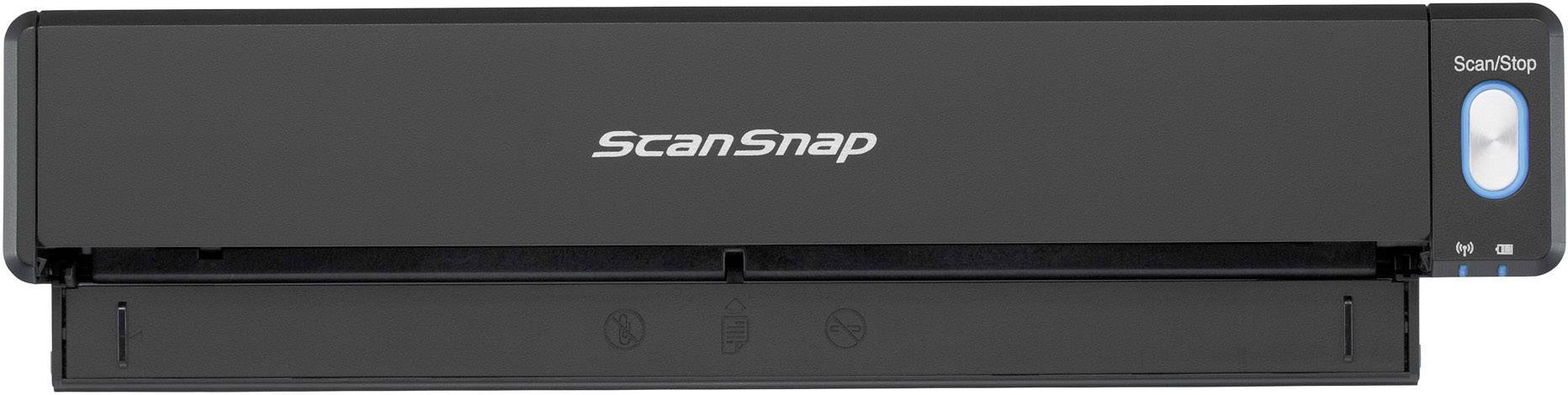 Een draagbare scanner in het zwart met de opdruk 'ScanSnap' in het midden, geschikt voor het digitaliseren van documenten.