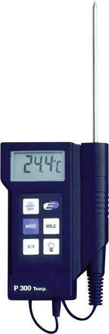 Een digitale thermometer met een ingestoken sonde geeft '24,4°C' weer op een LCD-display. Vier bedieningsknoppen zijn zichtbaar.