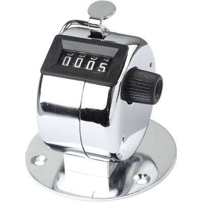 Handmatige teller in metaaluitvoering, toont het nummer '0005', met een zijdelingse draaiknop en stabiliteit door middel van een voetplaat.