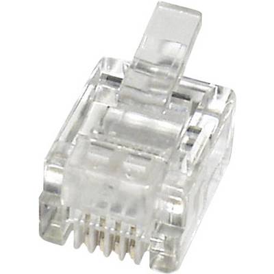 Een transparante RJ-45-connector, typisch voor Ethernet-kabels, toont de acht vergulde contactpunten voor netwerkverbindingen.