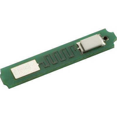 Een groen elektronisch onderdeel met een wit rechthoekig oppervlak en een spiraalvormig patroon, vermoedelijk een sensor of geleider.
