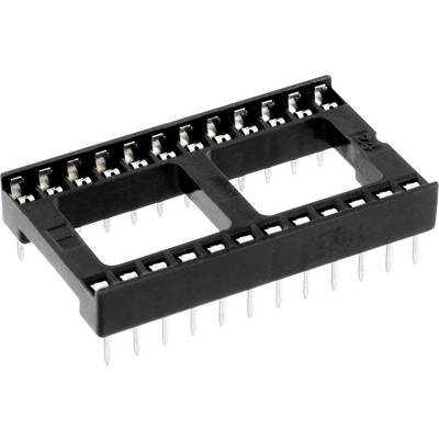 Plastic voet met 24 metalen pinnen, geschikt voor geïntegreerde schakelingen, zwarte behuizing, bedoeld voor veilige aansluiting op printplaten.