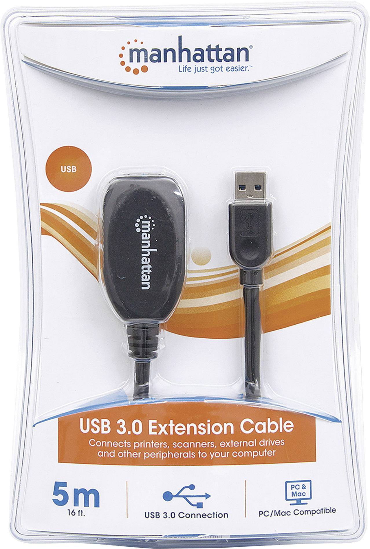 USB 3.0-verlengkabel, 5 m, verbindt printer, scanner, externe harde schijven en andere randapparatuur met uw computer.