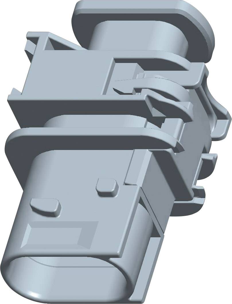 3D-model van een grijze stekker met meerdere groeven en een rechthoekige behuizing.