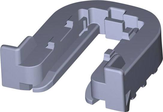 Grijs kunststof onderdeel met U-vorm en meerdere inkepingen, vermoedelijk een technisch component voor specifieke machinale toepassingen.
