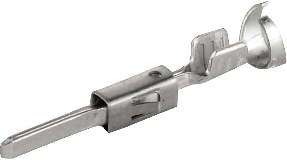 Een enkele metalen aansluitstekker met twee vleugels en een aansluitmechanisme, gebruikt voor het aansluiten van kabels in elektrische apparaten.