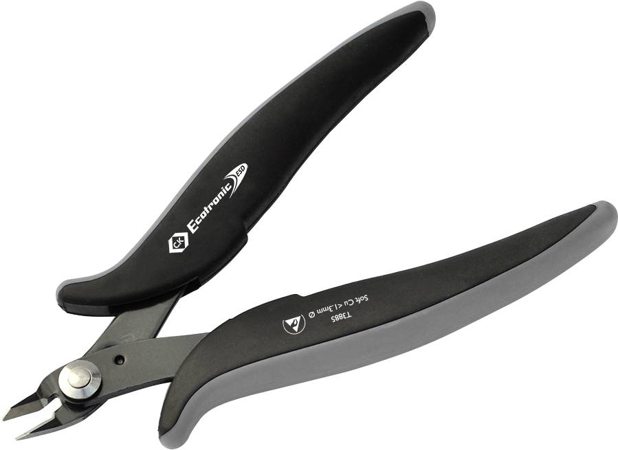 Zijkniptang met ergonomische zwarte handgrepen, geschikt voor het knippen van draden.