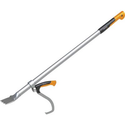 Een tuingereedschap met een lange steel, voorzien van handvatten en een metalen punt, dat wordt gebruikt voor het verwijderen van onkruid.