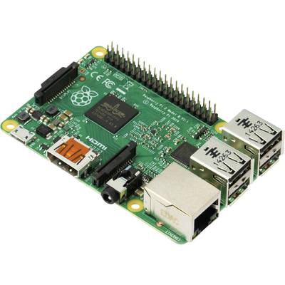 Een Raspberry Pi-printplaat met HDMI- en USB-poorten, Ethernet-aansluiting en GPIO-pinnen, geschikt voor verschillende elektronicaprojecten.