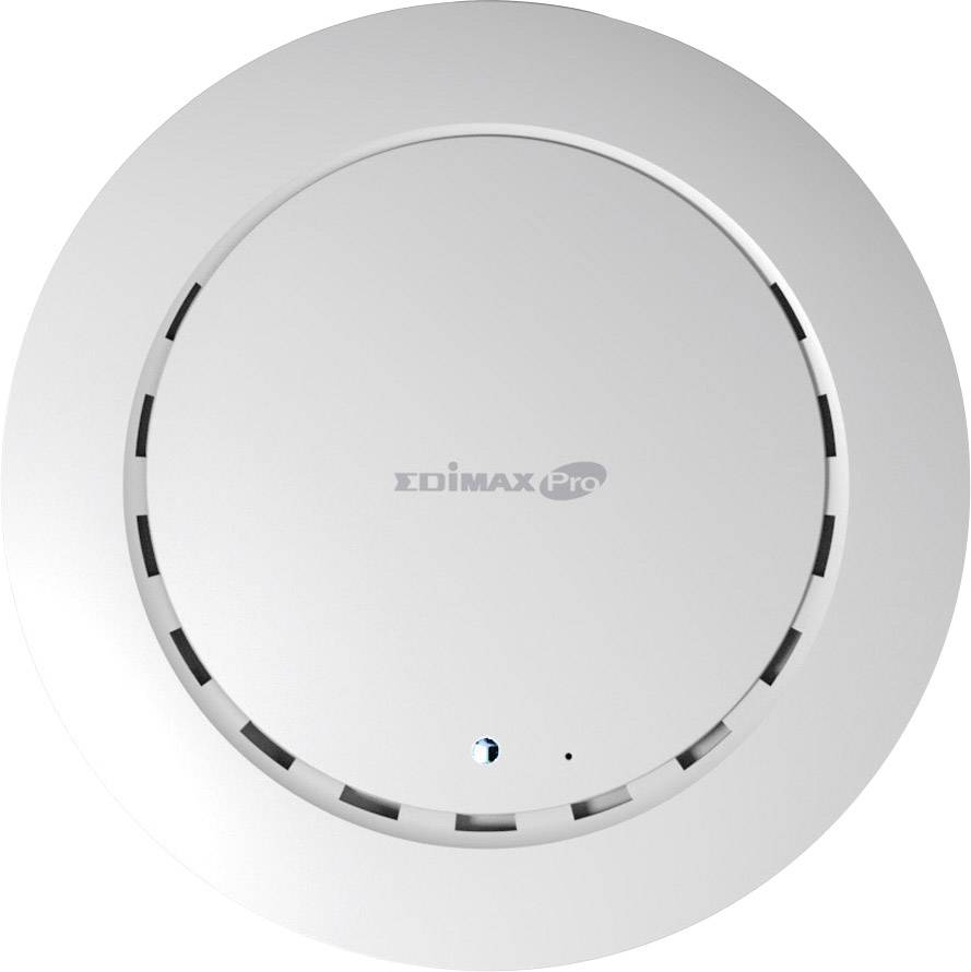 Ronde witte WLAN-access point met de tekst 'EDIMAX Pro' in het midden, geschikt voor plafondmontage.