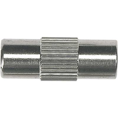 Metaalverbinder, cilindrische vorm, gegroefde oppervlakte voor betere grip, gebruikt voor mechanische of elektrische verbindingen.