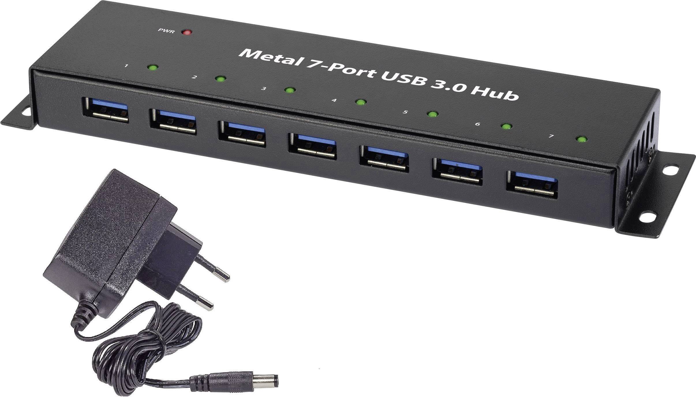 Renkforce 7 Port USB-Hub 3.0 väggfäste, Metallhölje Svart