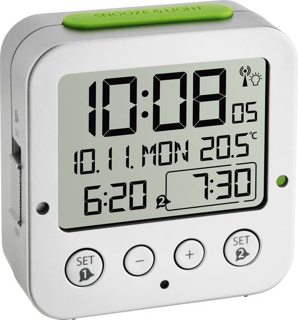 TFA Dostmann 60.2528.54 Wekker Zendergestuurd Zilver Alarmtijden 2