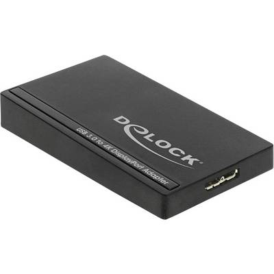 Een zwarte USB 3.0 naar 4K DisplayPort adapter van Delock.
