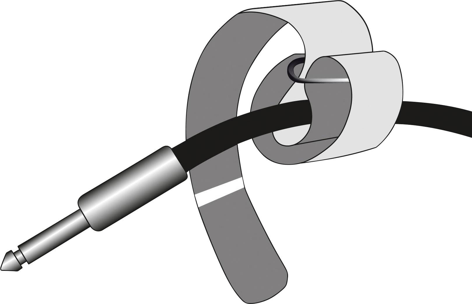 Een audiokabel wordt door een bevestigingslus getrokken, die de kabel netjes vasthoudt en voorkomt dat hij verward raakt of blijft hangen.