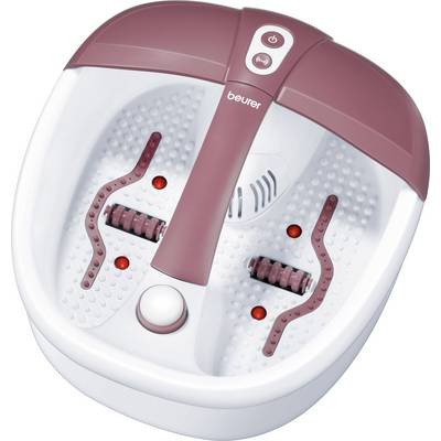 Voetmassagebad in wit en roze met massagefuncties en bedieningselementen bovenaan.