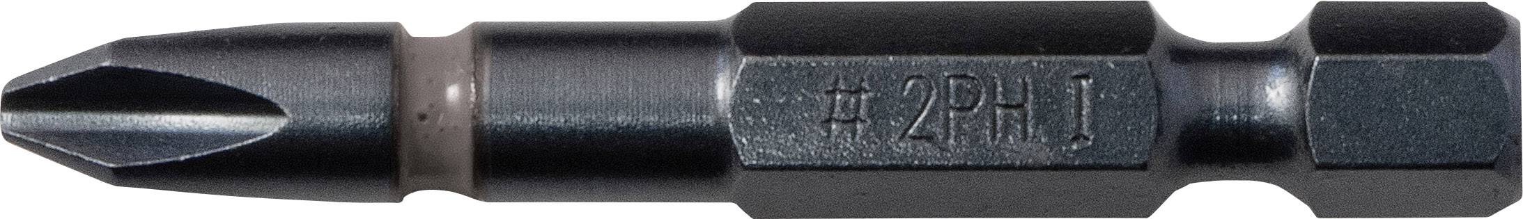 Een schroevendraaierbit met kruiskop, gemerkt met '#2 PH1', vervaardigd uit metaal, geschikt voor elektrische of handgereedschappen.
