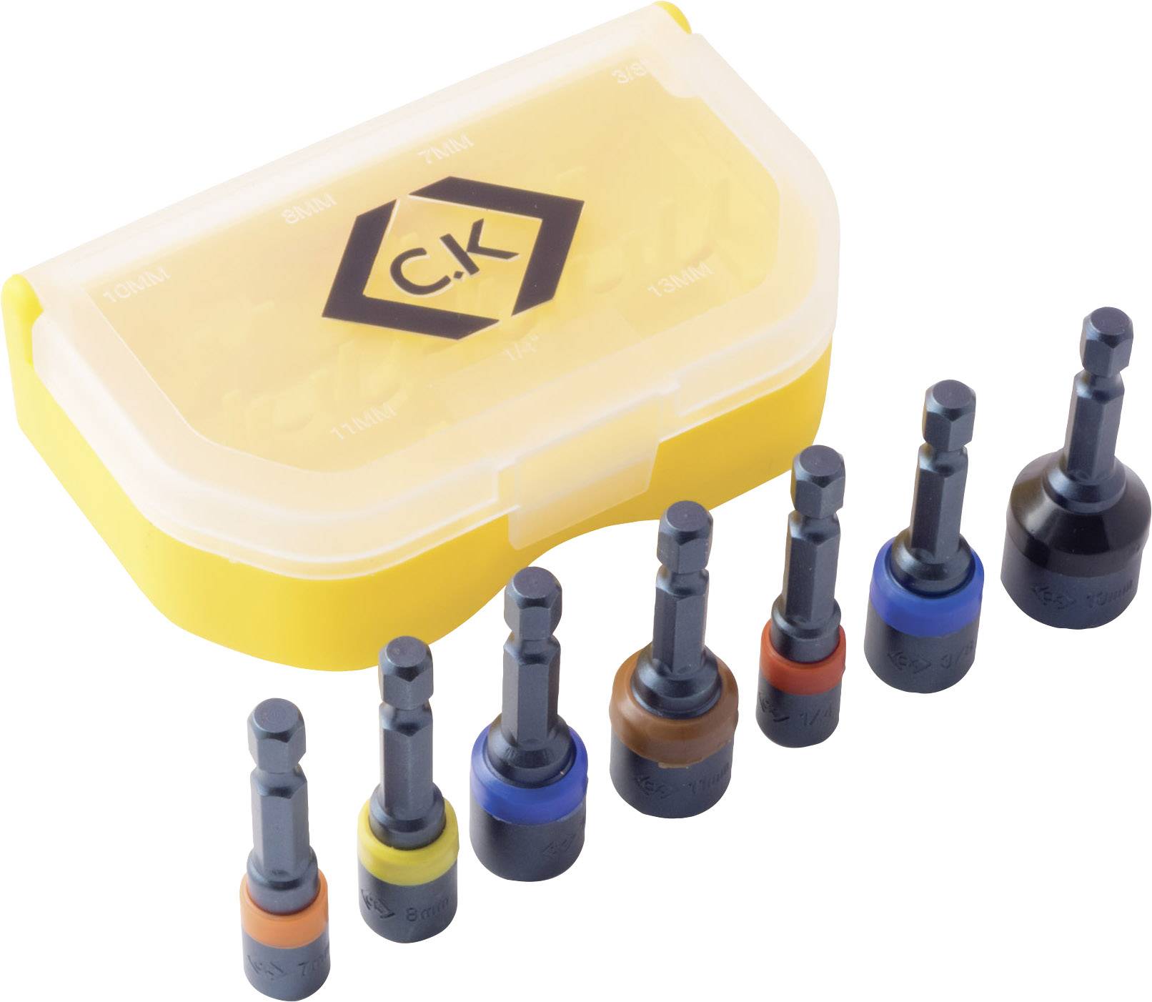 C.K T4514 Dopsleutel-machinebitset 6.3 mm, 7 mm, 8 mm, 10 mm, 11 mm, 13 mm Aandrijving 1/4" (6.3 mm), 3/8" (10 mm) 1 set-0