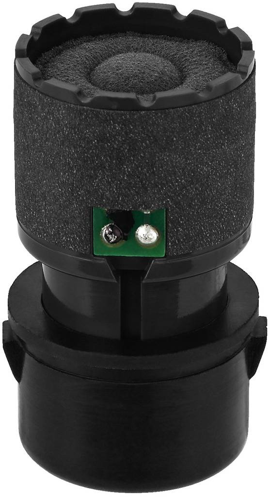 Een cilindrische zwarte sensor met zichtbare elektrische aansluitingen, vaak gebruikt in voertuigen voor afstandsmeting.