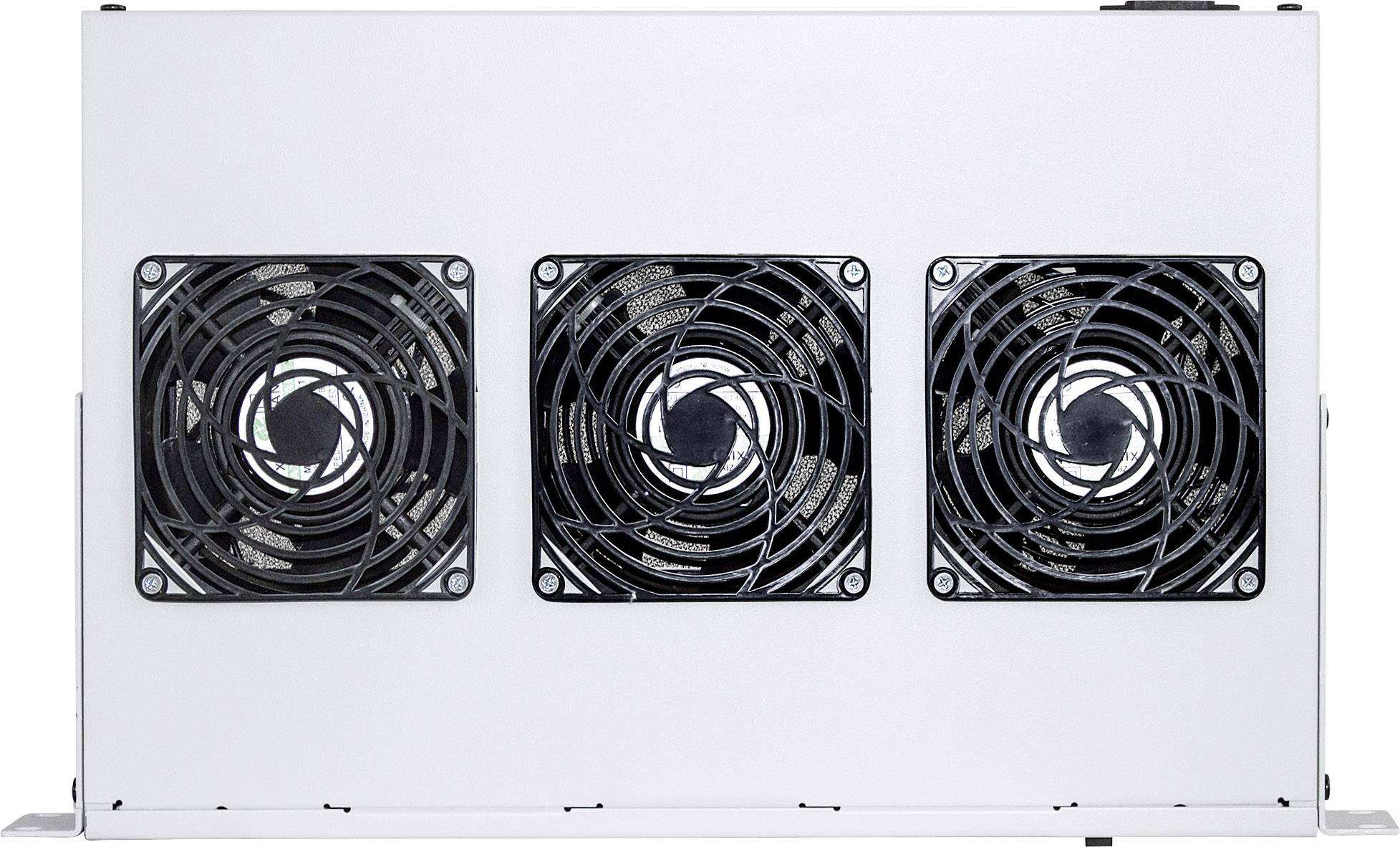 Een rechthoekig elektronisch apparaat met drie ventilatieroosters aan de voorkant, die worden gebruikt voor koeling.