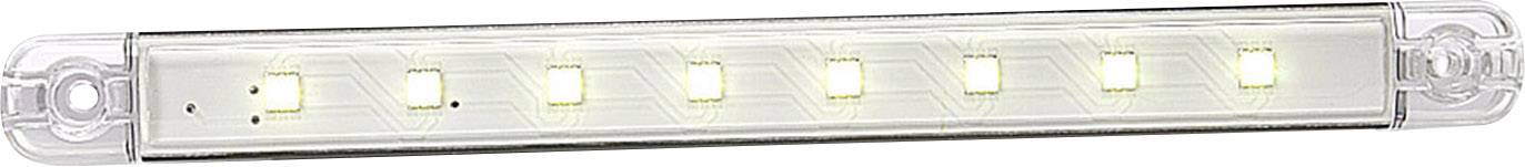 LED-strip met acht lichtgevende diodes, in een transparente behuizing.