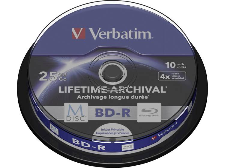 Verbatim 1x10 Verbatim M-Disc BD-R BluRay 25GB 4x Speed Cakebox printable (43825)
