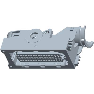 Een 3D-model van een elektronische connector die de vorm en structuur van de behuizing met talrijke aansluitplaatsen weergeeft.