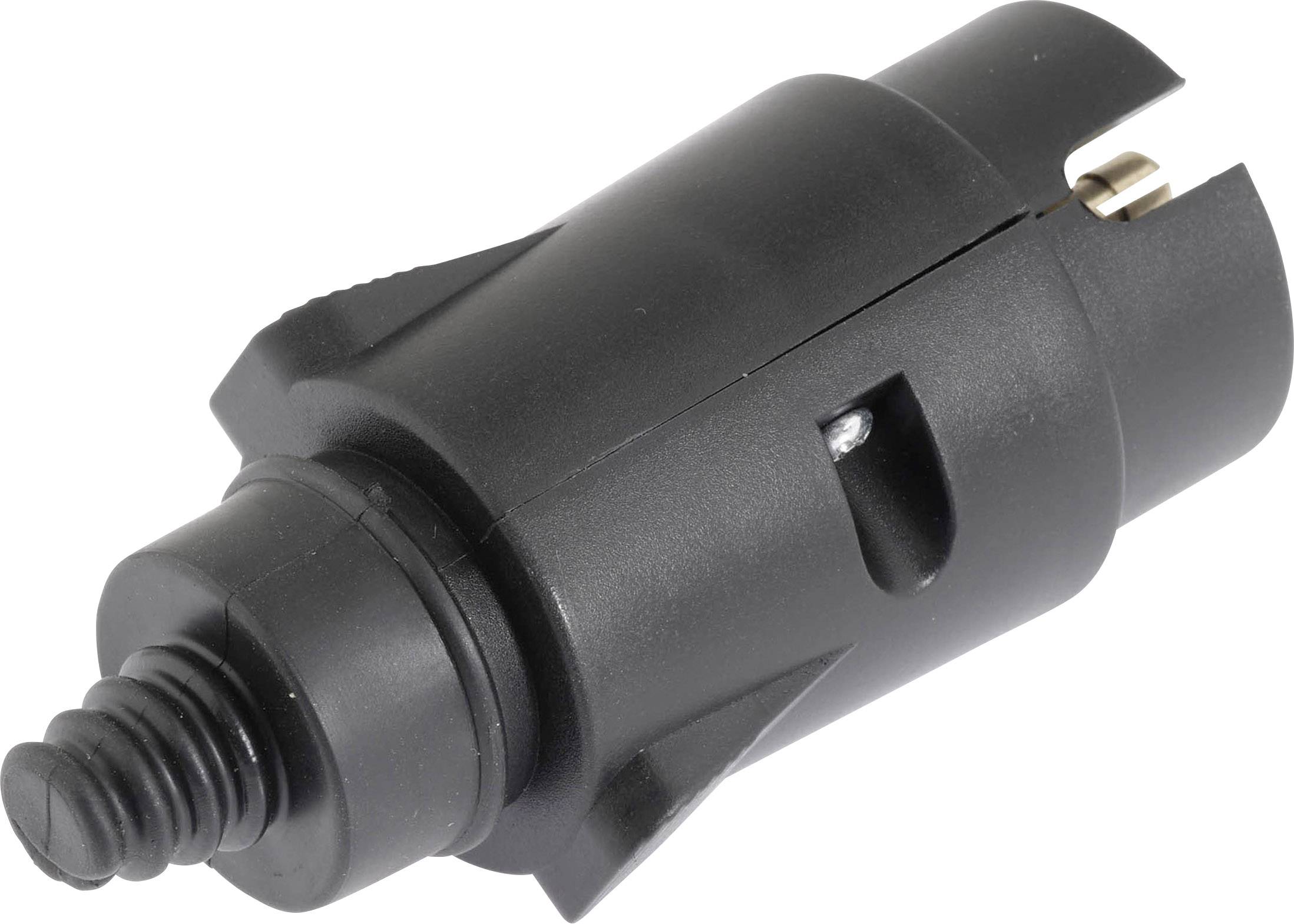 Een zwarte adapter met een geribde stekker aan het uiteinde, voor het aansluiten van een apparaat op een stroombron.