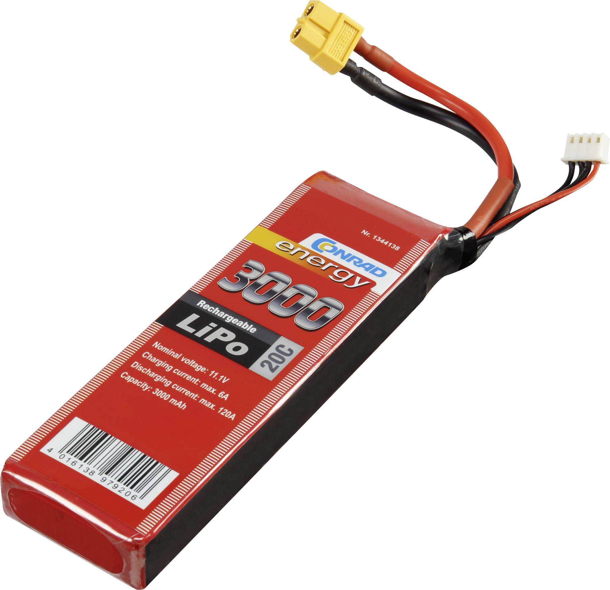 Conrad energy LiPo accupack 11.1 V 3000 mAh Aantal cellen: 3 20 C Softcase XT60-0