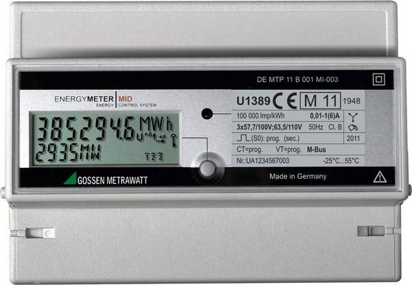 Gossen Metrawatt U1387-V011 U1387-V011 kWh-meter 3-fasen met S0-interface  Digitaal 5 A Conform MID: Ja  1 stuk(s)