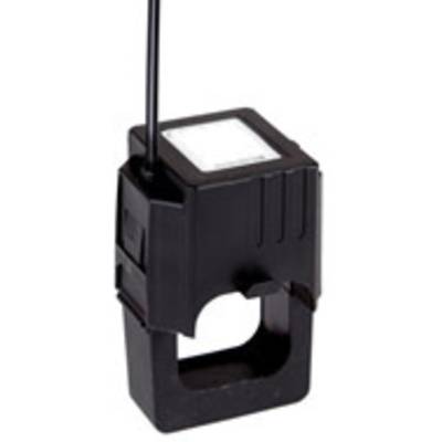 Een zwarte rechthoekige elektronische component met kabelaansluiting, waarschijnlijk een moderne sensor of transformator.