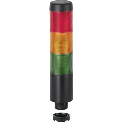 Een driekleurige signaallamp met de kleuren Rood, Oranje en Groen is verticaal gestapeld, waarbij elke kleur een verschillende status aangeeft.