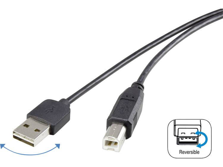 Renkforce USB 2.0 Aansluitkabel [1x USB 2.0 stekker A 1x USB 2.0 stekker B] tweezijdig insteekbare s