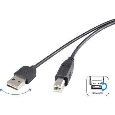 Renkforce USB-kabel USB 2.0 USB-A stekker, USB-B stekker 1.80 m Zwart Stekker past op beide manieren, Vergulde steekcont