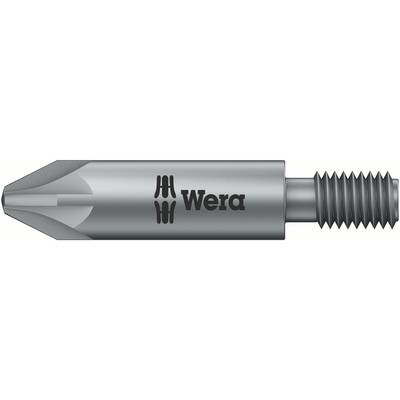 Een zilveren bitadapter van het merk Wera met een kruiskopsprofiel en een schroefdraad aan het uiteinde.
