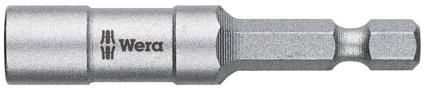 Een zilveren magnetische bithouder met de opdruk 'Wera' aan de zijkant, geschikt voor schroevendraaier-bits.