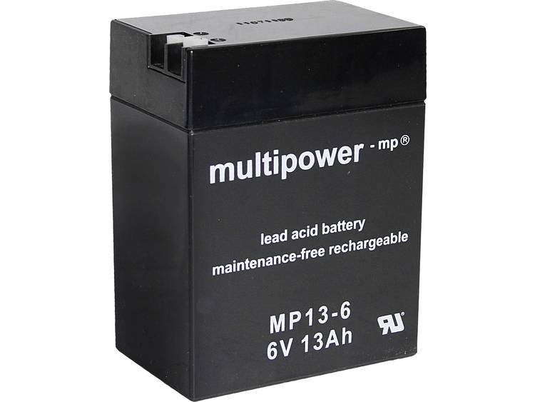 multipower MP13-6 Loodaccu 6 V 13 Ah Loodvlies (AGM) Kabelschoen 4.8 mm, Kabelschoen 6.35 mm (b x h 