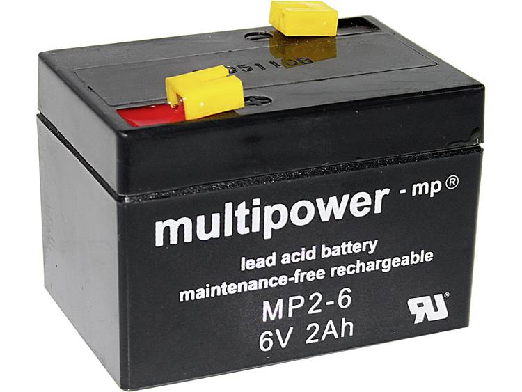 multipower MP2-6 Loodaccu 6 V 2 Ah Loodvlies (AGM) Kabelschoen 4.8 mm (b x h x d) 75 x 53 x 51 mm