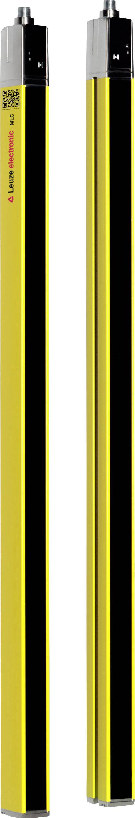 Twee gele veiligheidslichtschermen met een zwarte streep, naast elkaar geplaatst, ter beveiliging van een machine.