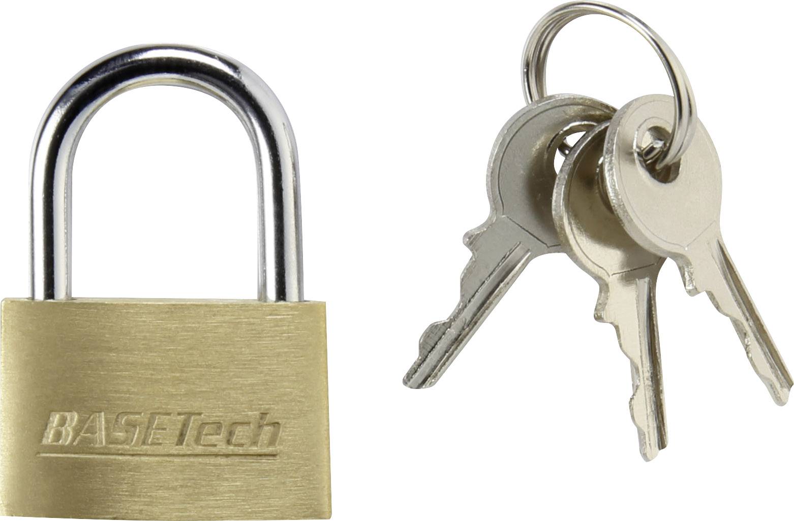 Basetech 1362939 Hänglås 24.7 mm Guldgul Nyckel