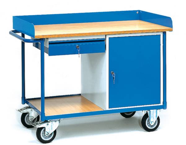 Fetra Hauptartikel 2436 Tafel en kabinetwagen   Staal Poedercoating Laadvermogen (max.): 400 kg Stralend blauw (RAL 5007)