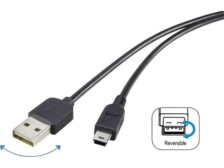 Renkforce USB 2.0 Aansluitkabel [1x USB 2.0 stekker A 1x USB 2.0 stekker mini-B] tweezijdig insteekb